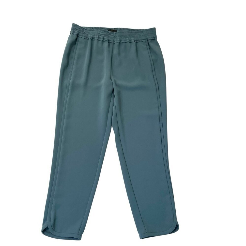 J Crew Pull-On Crepe Trouser Pant Tulip Hem Preppy Classic Teal Blue size 8